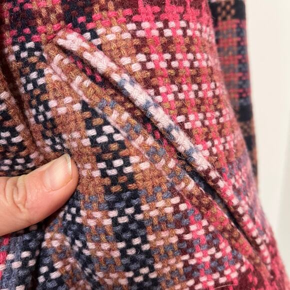 Rachel Zoe Plaid Tweed Wool Blend Coat Pink Check Longline Jacket Size M - Picture 6 of 9